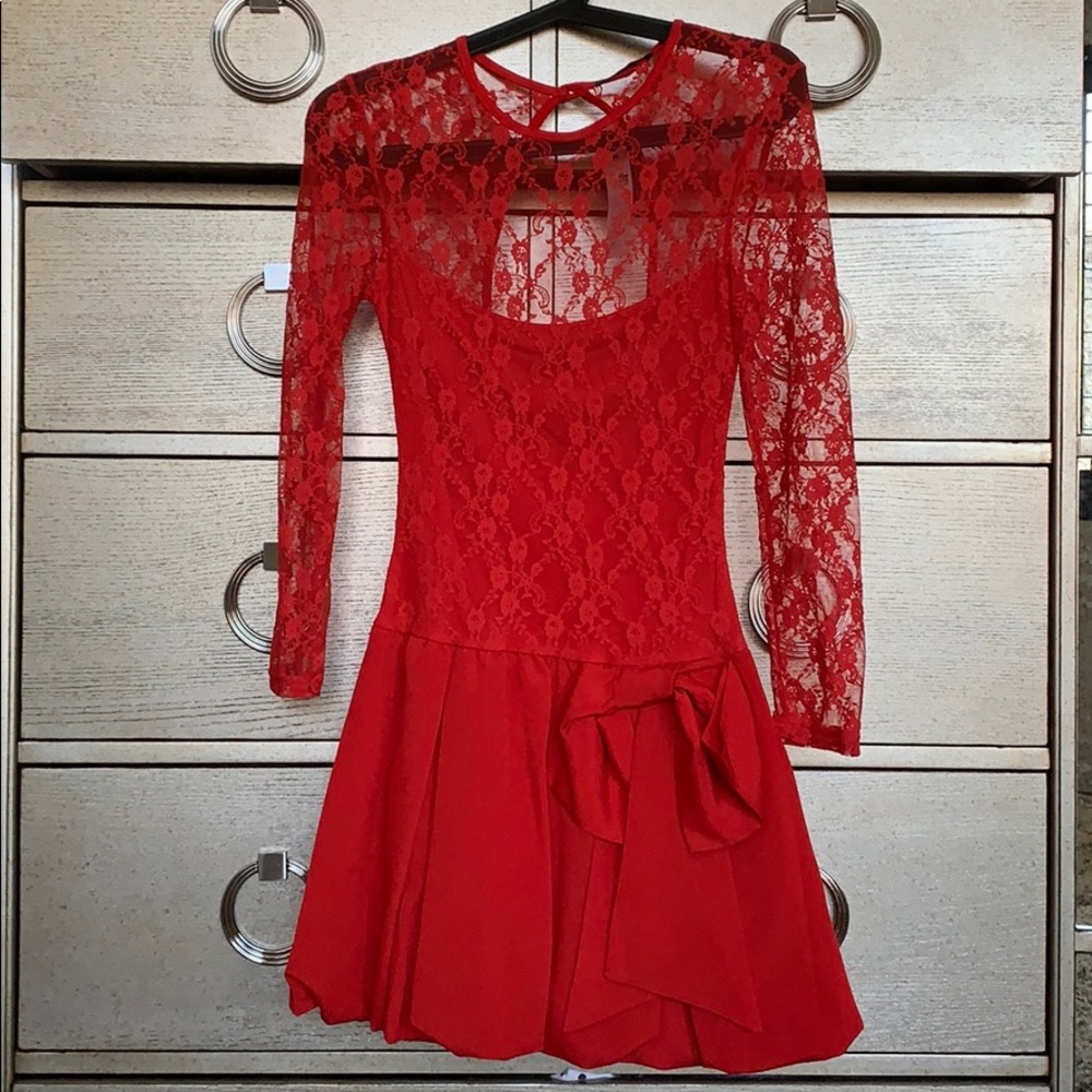 Red lace party dress